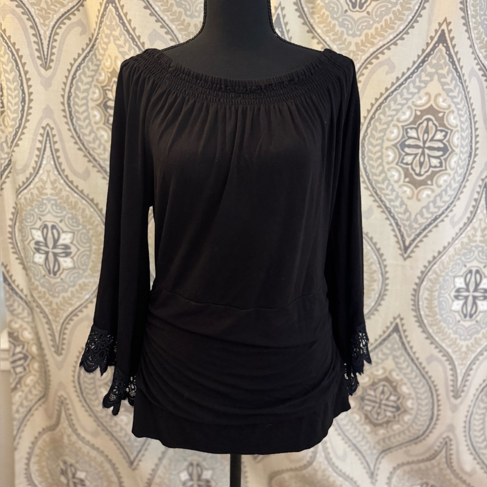 Peter Nygard Black Blouse with Lace Sleeves
